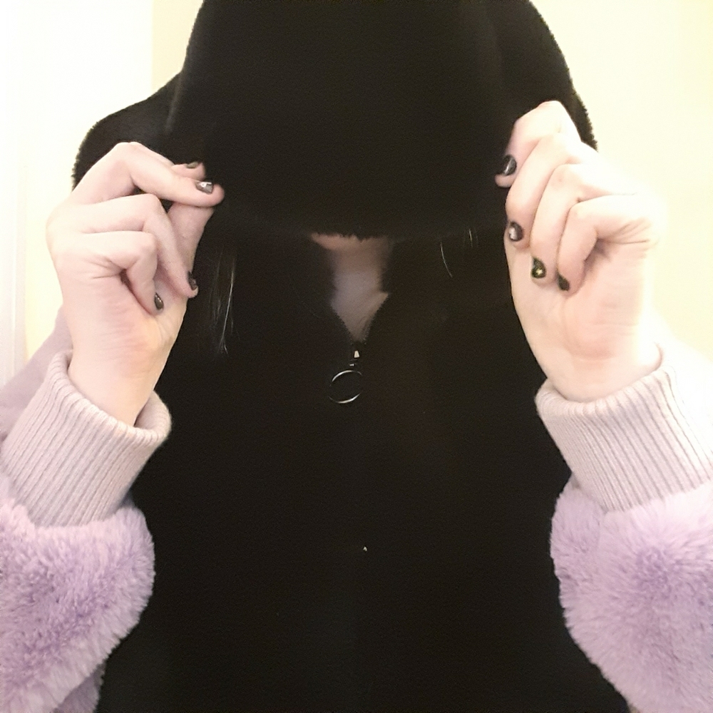 Black and Lavender Purple Fluffy Winter Jacket